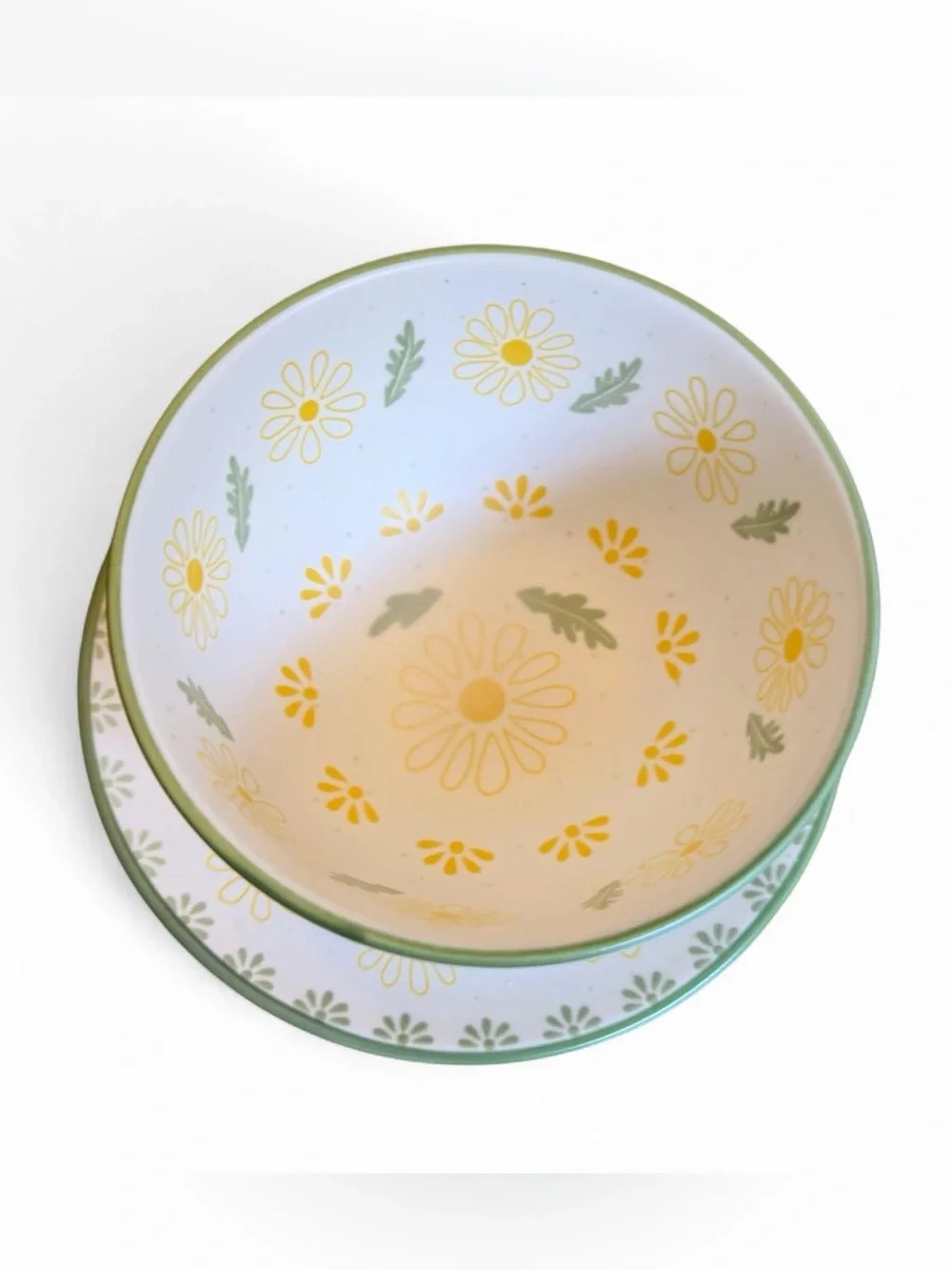 Japanese White Daisy Pattern Ceramic Bowl and Saucer Set NWOT